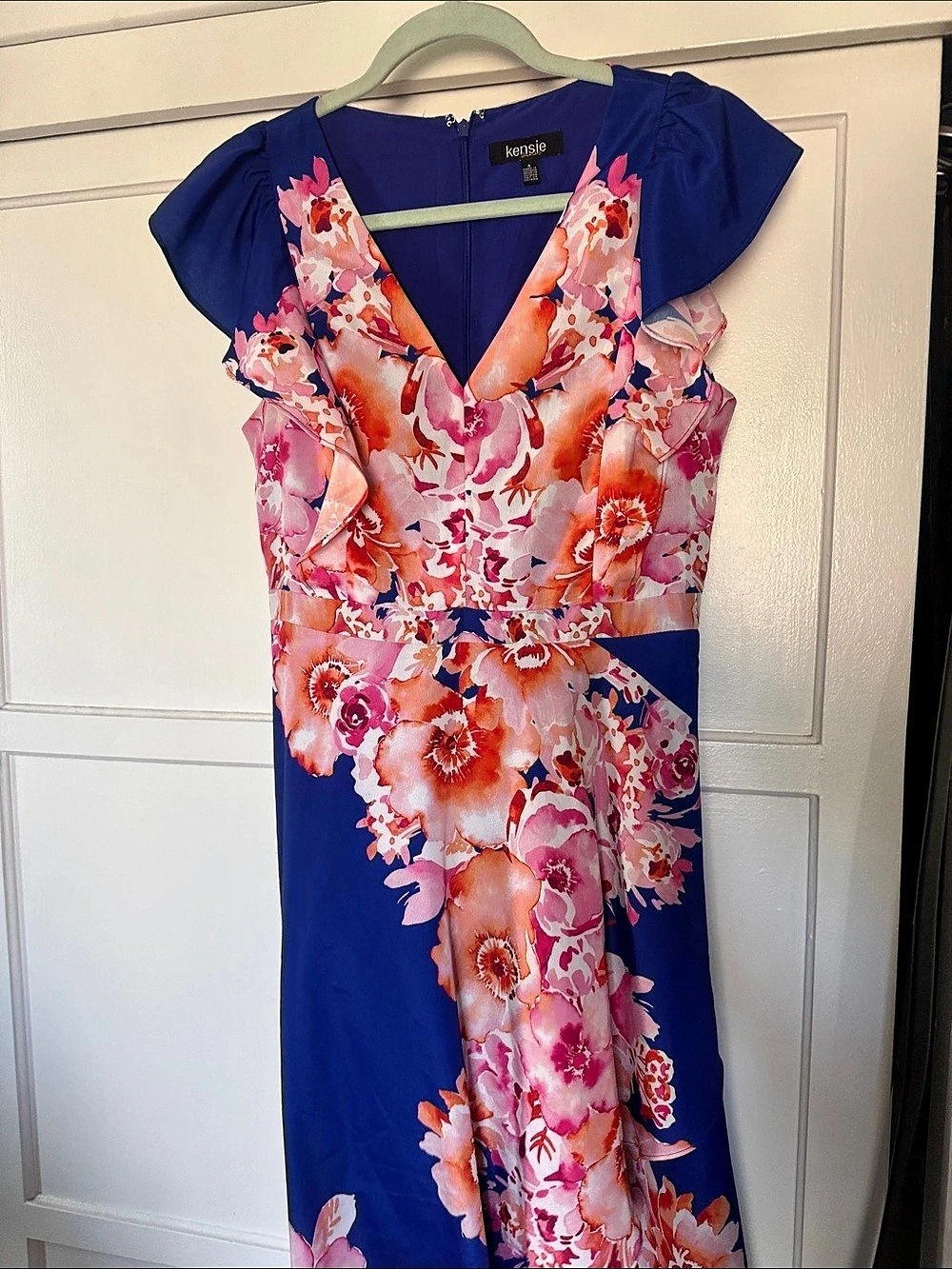 Kensie Floral Midi Dress in Blue & Pink Size 4 Like New